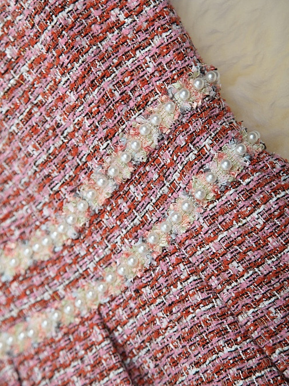 Pink Pearl Trim Tweed Jacket Slip Dress Set