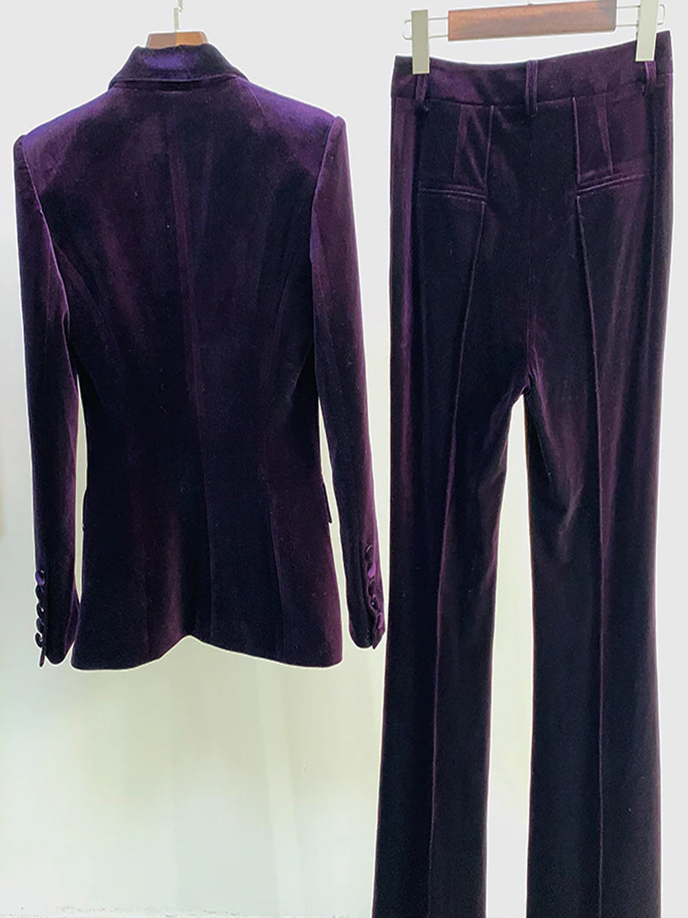 Purple Peak Lapel Velvet Single Button Blazer Pants Set