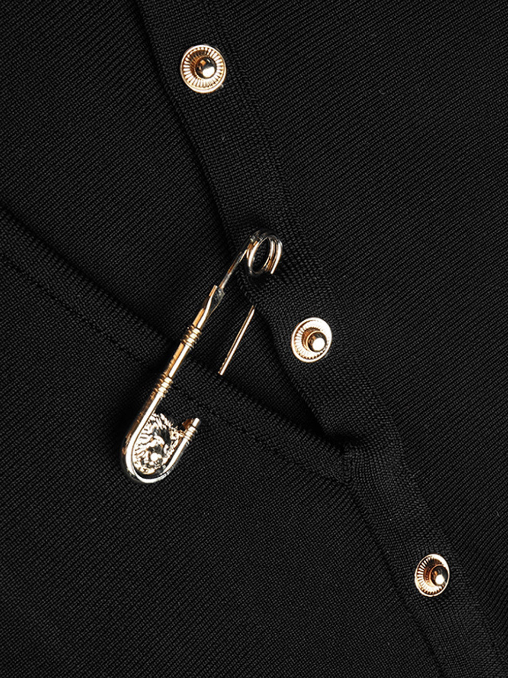 Black One Shoulder Long Sleeve Safety Pin High Slit Bodycon Midi Dress 14