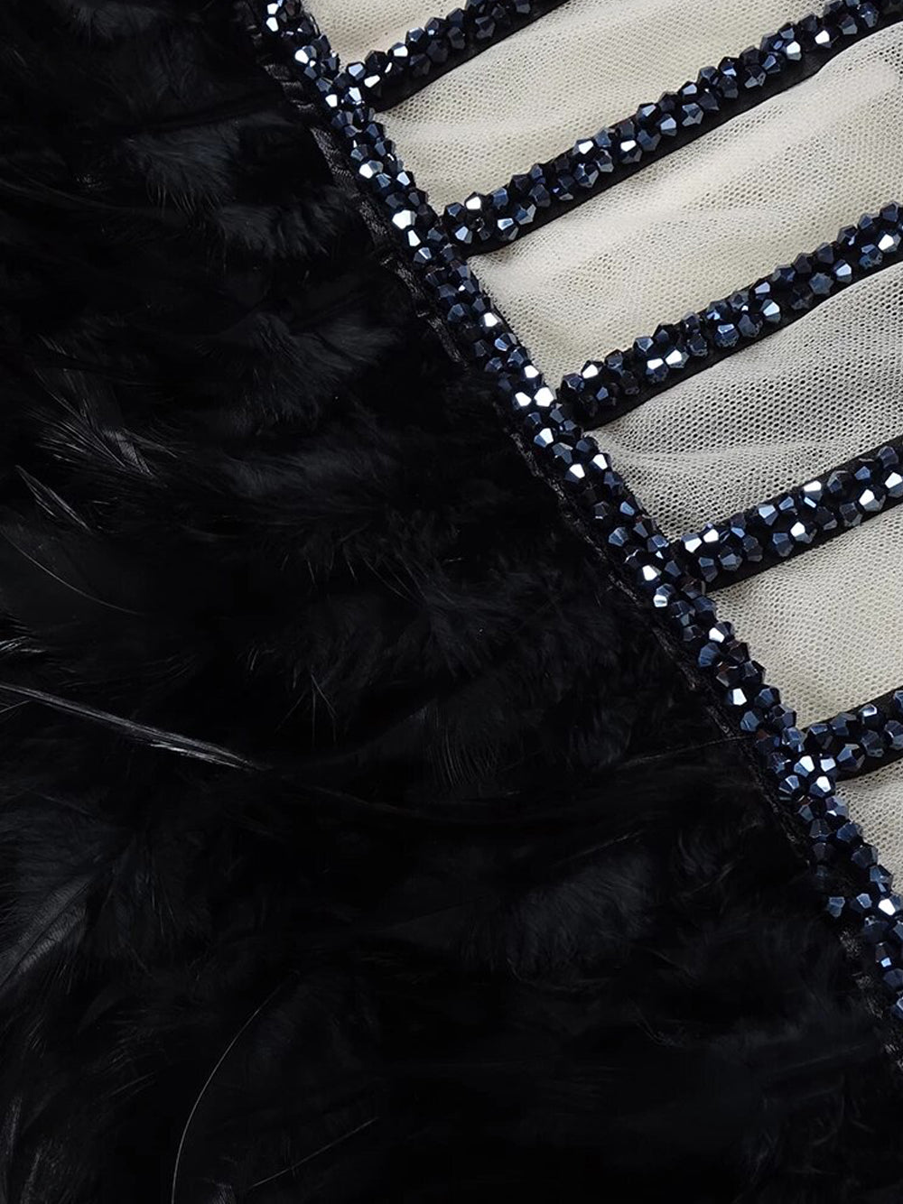 Black Strapless Feather Beaded Corset Bodycon Mini Dress 3