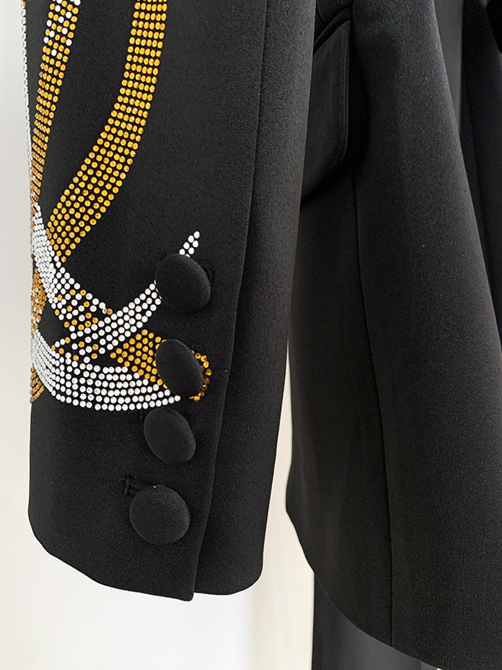 Black Rhinestone Embellished Belted Blazer and Pants Set 10