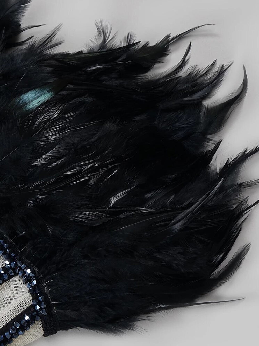 Black Strapless Feather Beaded Corset Bodycon Mini Dress 7