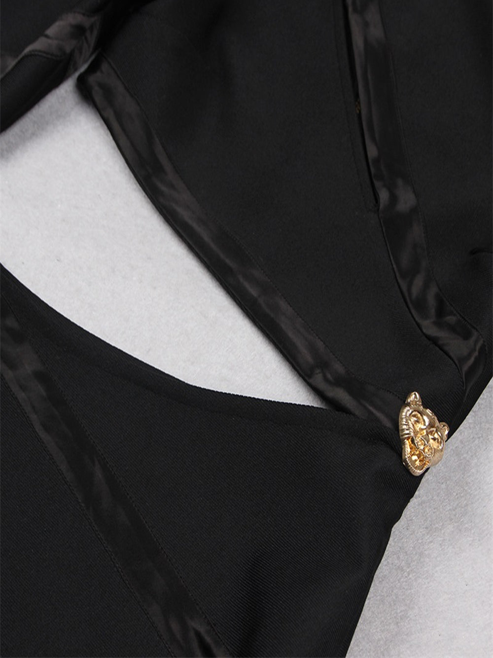 Black High Neck One Shoulder Cutout Gold Button Bodycon Mini Dress
