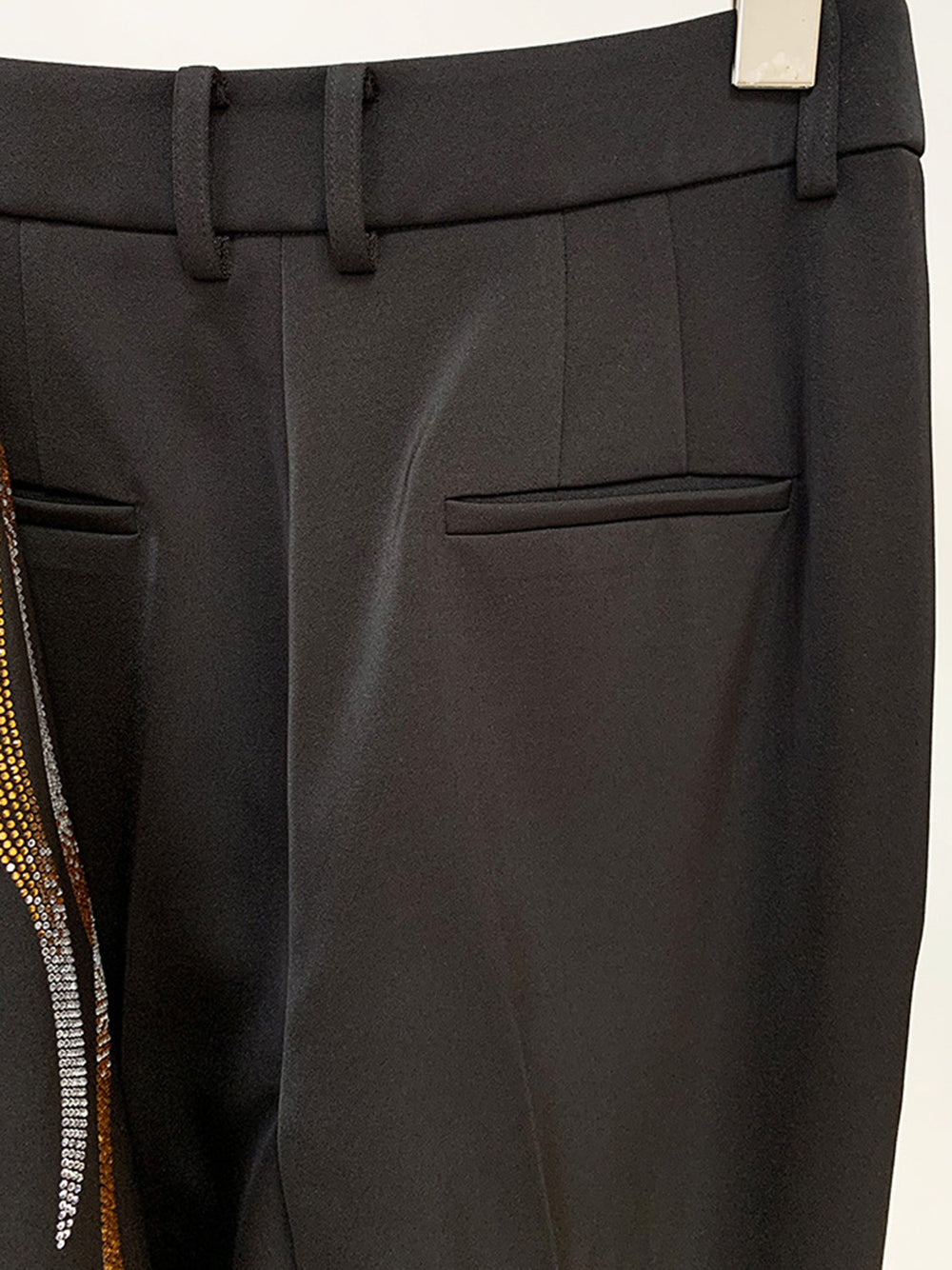 Black Rhinestone Embellished Belted Blazer and Pants Set 15