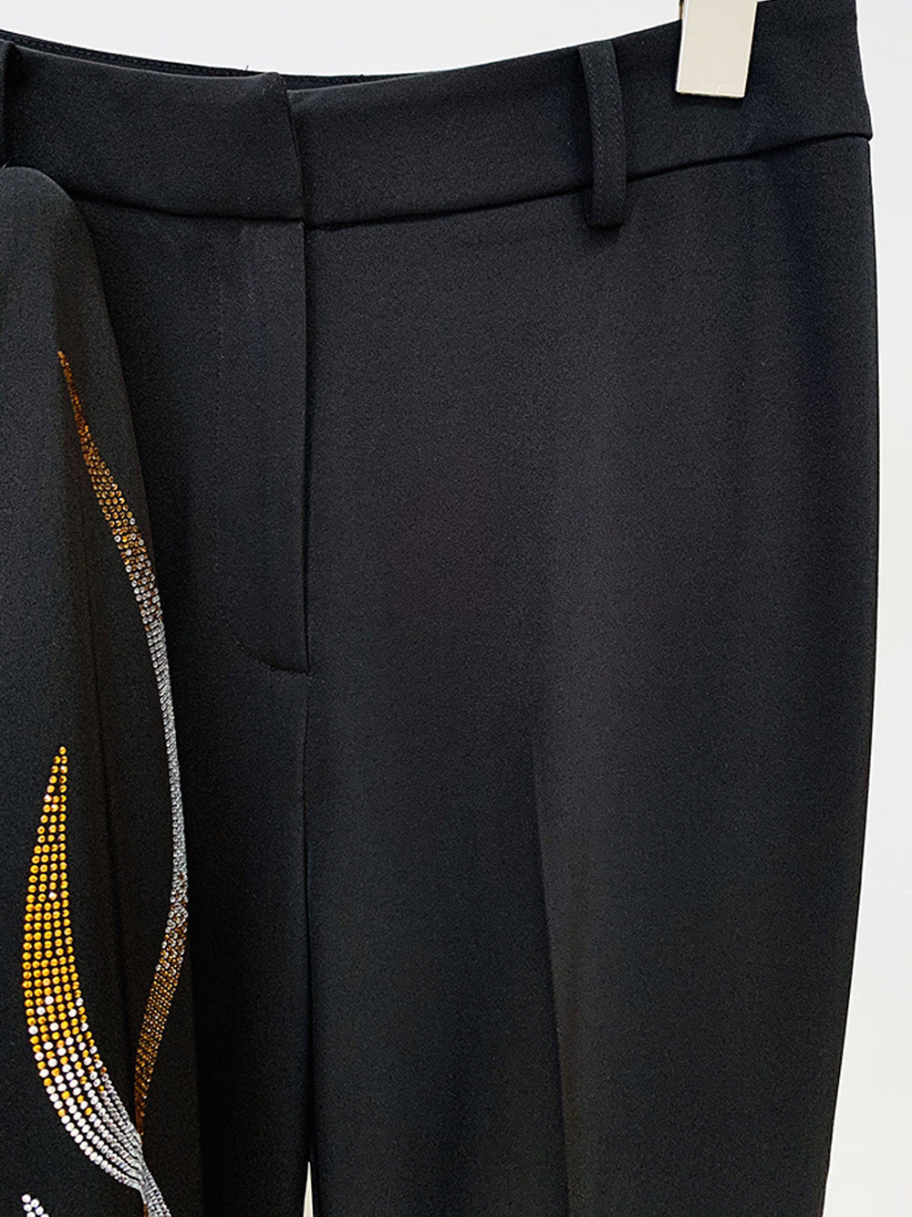 Black Rhinestone Embellished Belted Blazer and Pants Set 14