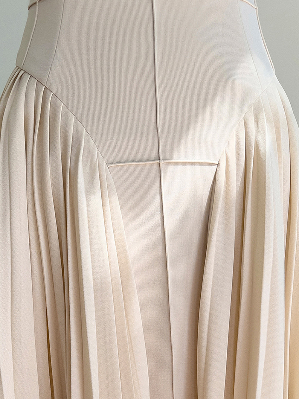 Apricot Mock Neck Sleeveless Grid Seam Pleated Fit And Flare Midi Dress
