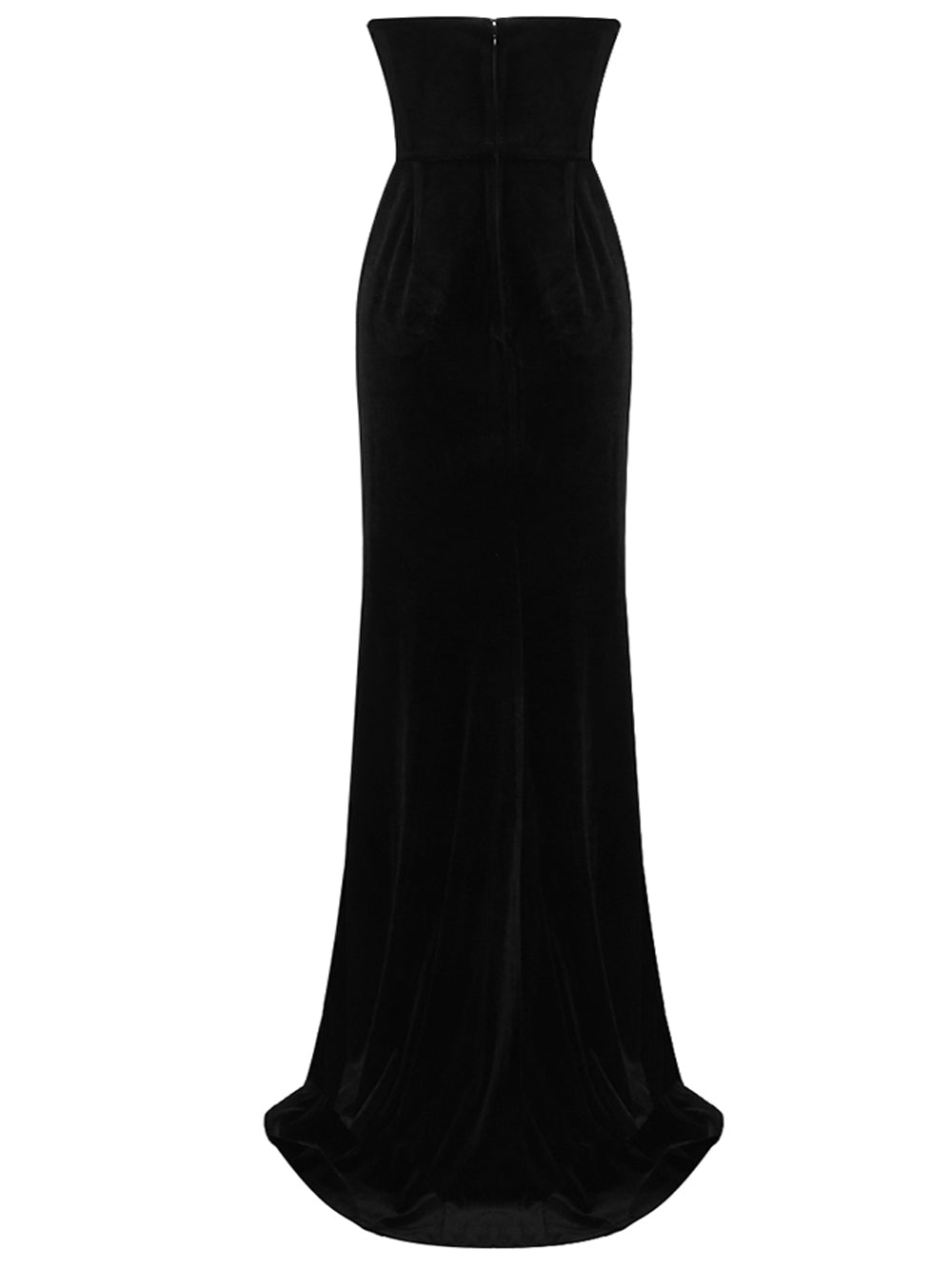 Black V-Neck Crystal Trim High Slit Mermaid Gown