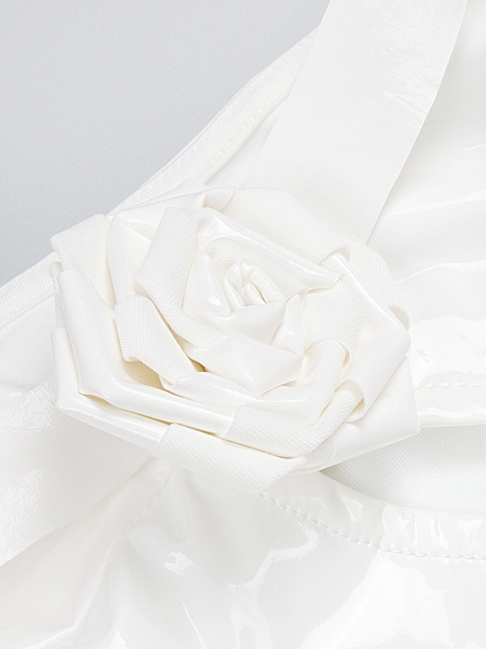 White Asymmetric Neckline Satin Rosette Applique Bodycon Maxi Gown 10