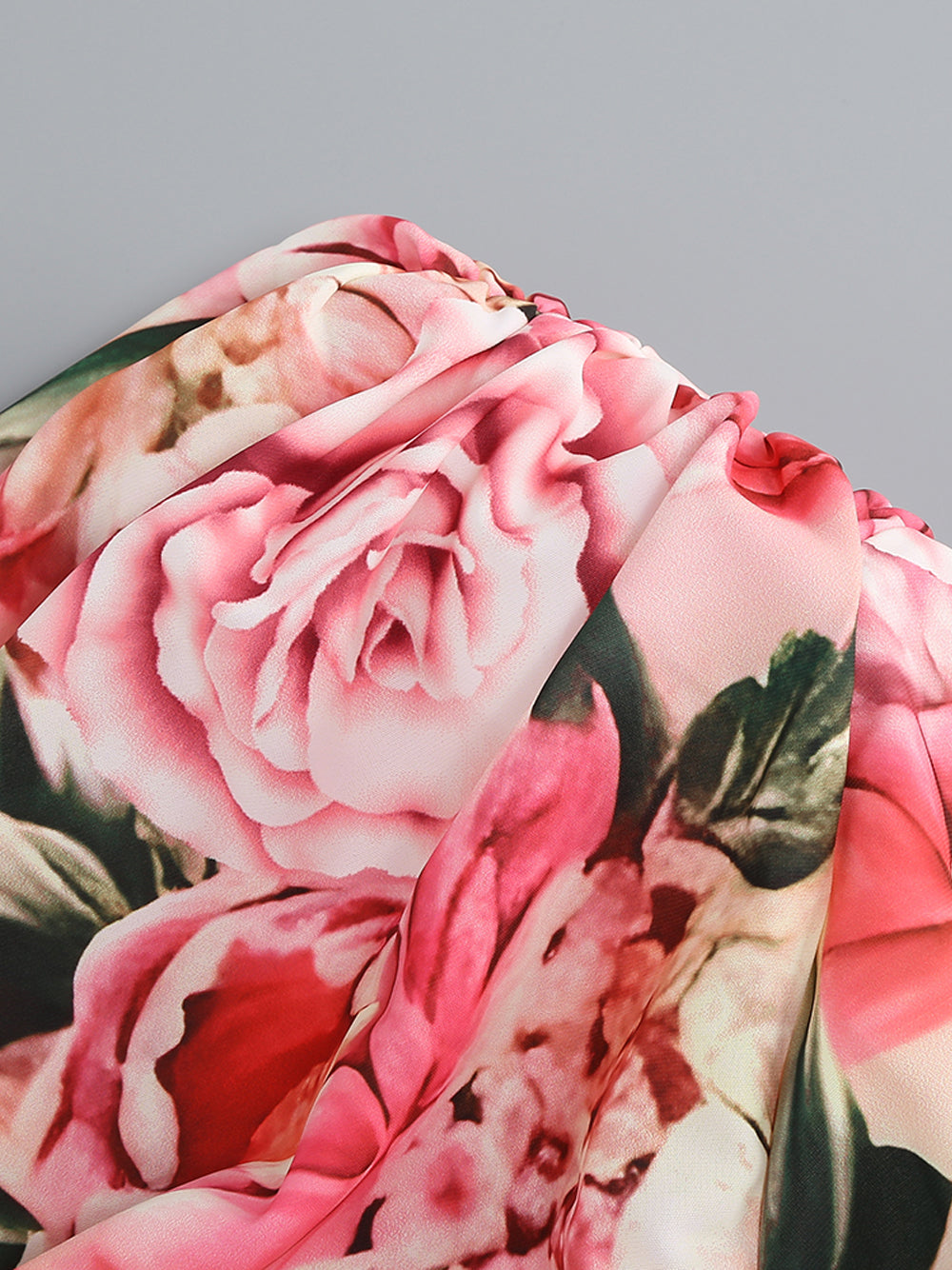 Pink One Shoulder Floral Print Crop Top High Slit Skirt Set 10