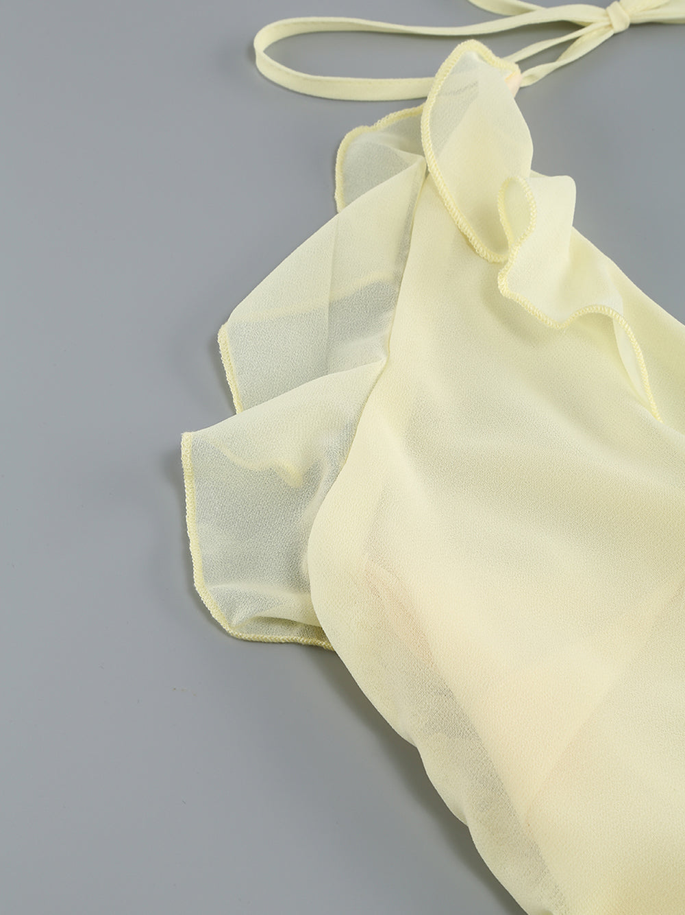 Yellow Halter Plunge Ruffle Chiffon Rosette Drop Waist Mini Dress