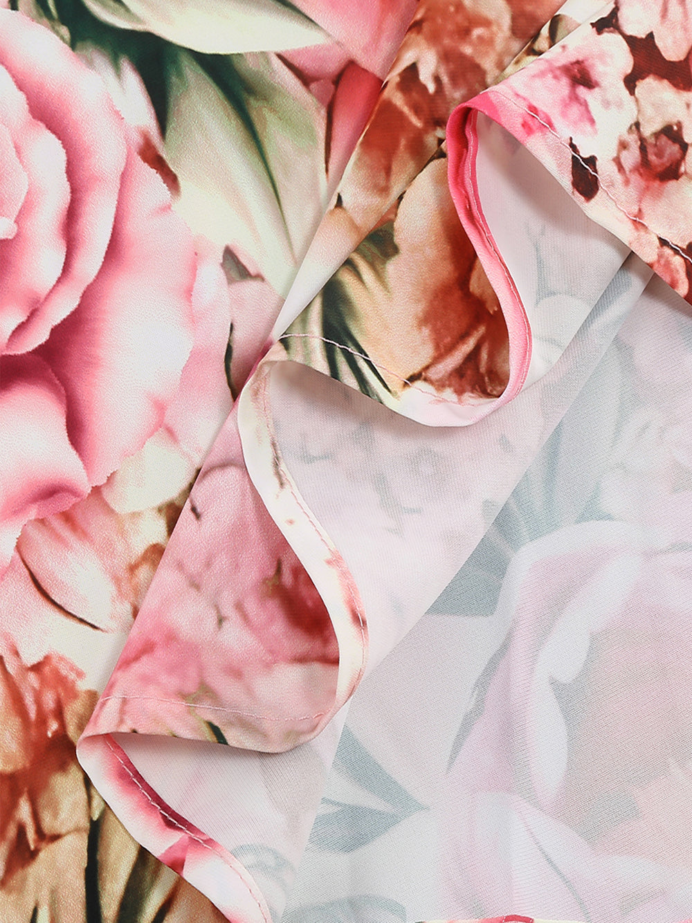 Pink One Shoulder Floral Print Crop Top High Slit Skirt Set 17