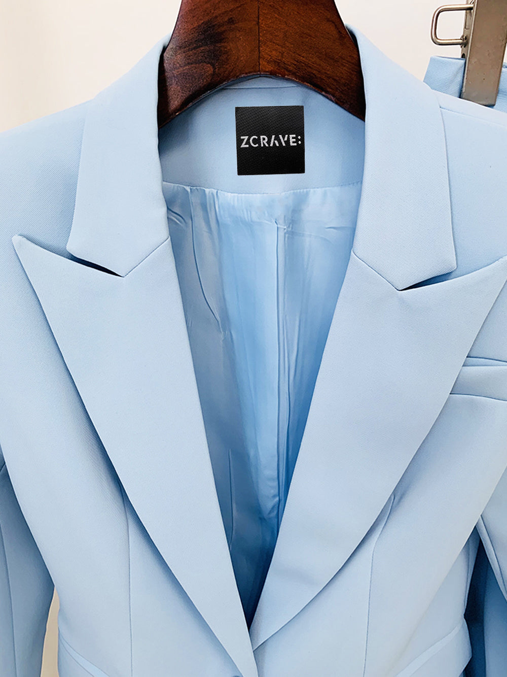 Columbia Blue Peak Lapel Button Cuff Tailored Blazer and Flared Pants Set 9