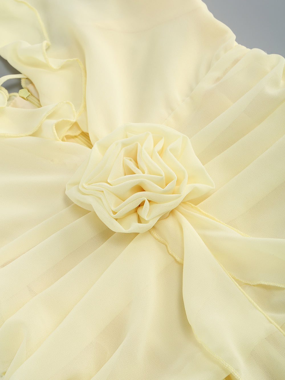 Yellow Halter Plunge Ruffle Chiffon Rosette Drop Waist Mini Dress