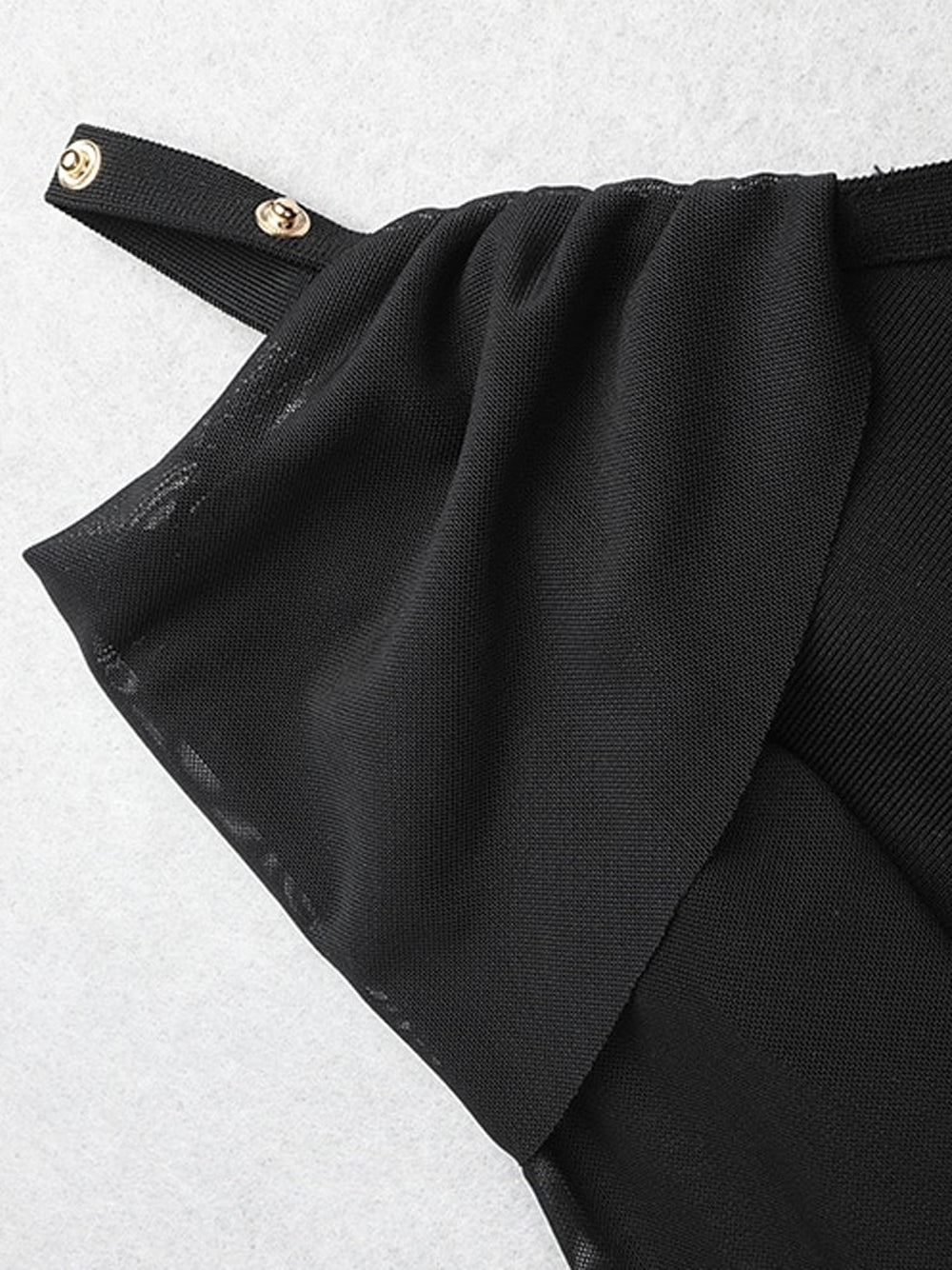 Black One Shoulder Long Sleeve Safety Pin High Slit Bodycon Midi Dress 16