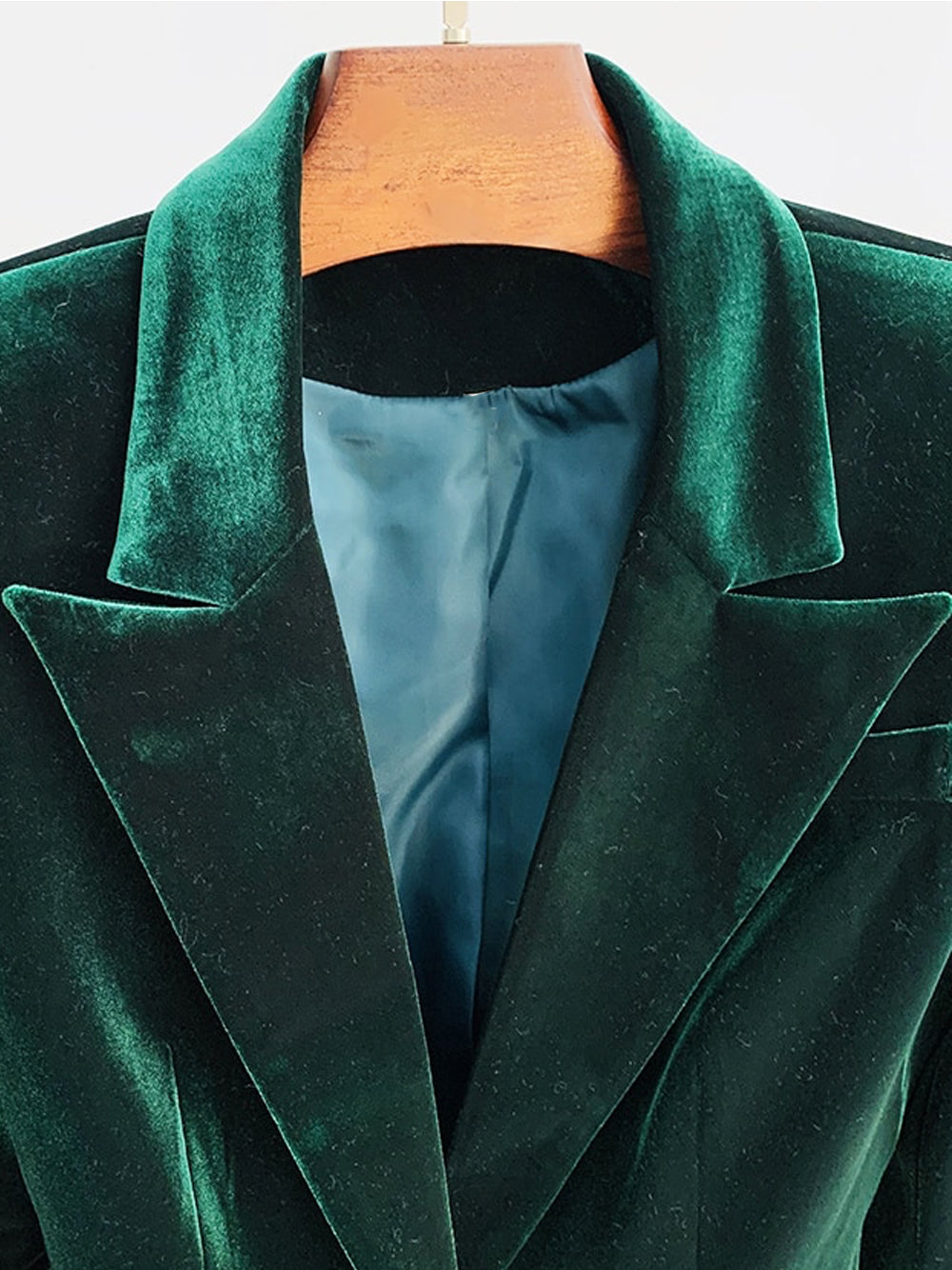 Green Peak Lapel Plunge Velvet Blazer And Flared Pants Set