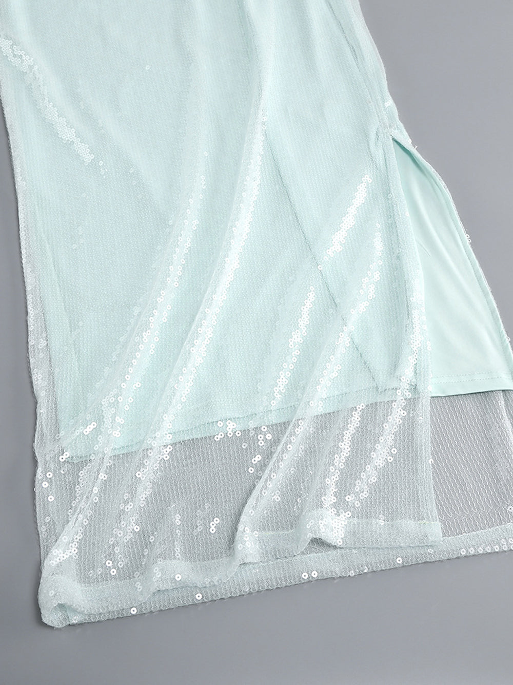 Mint Scoop Neck Long Sleeve Sequin Zip Front Bodycon Maxi Dress