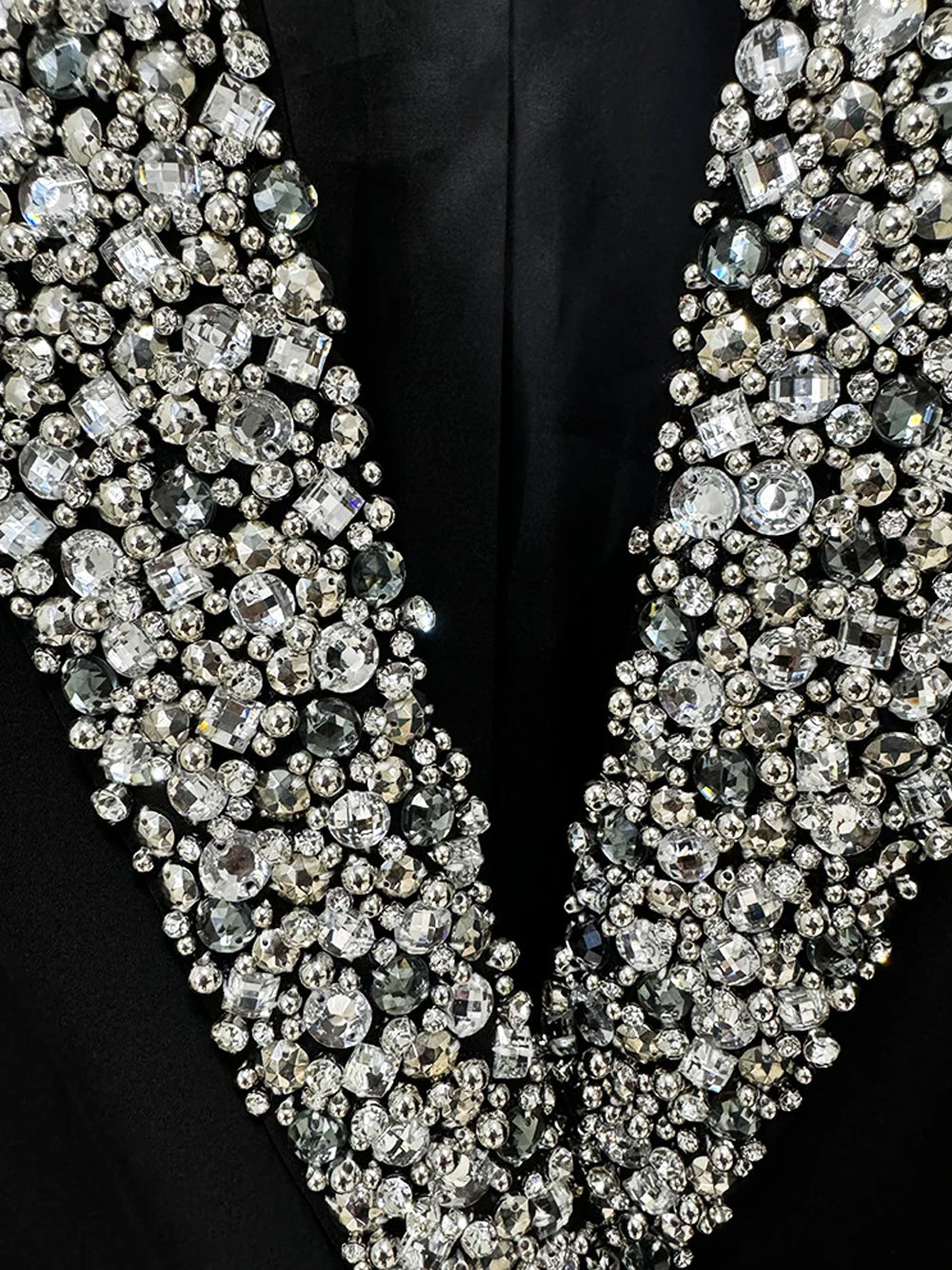 Black Crystal Embellished Lapel Double Breasted Blazer Mini Dress