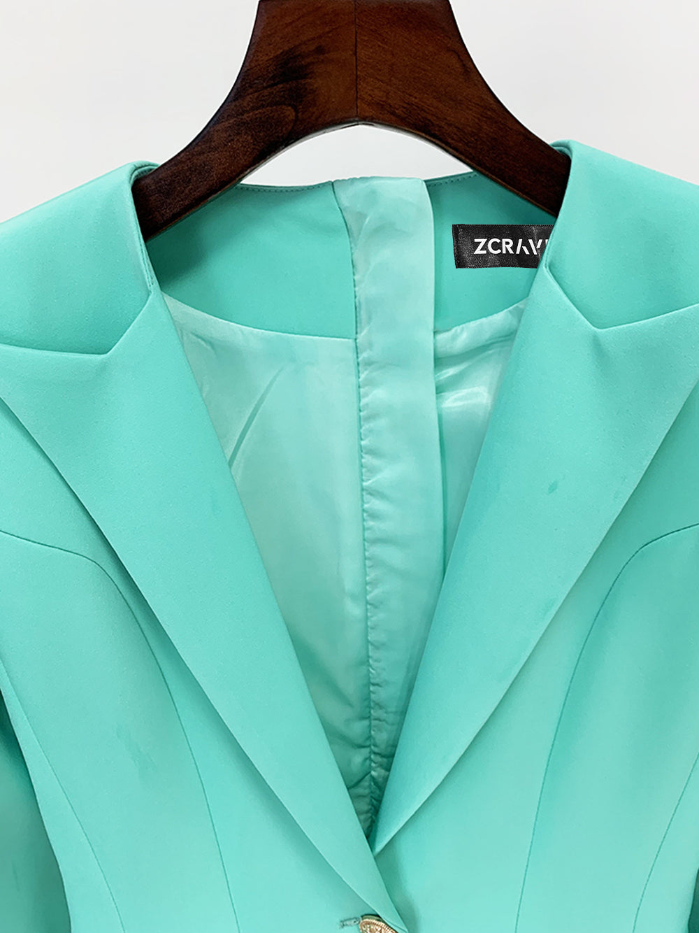 Turquoise Peak Lapel Single Button Long Sleeve Blazer Dress 8