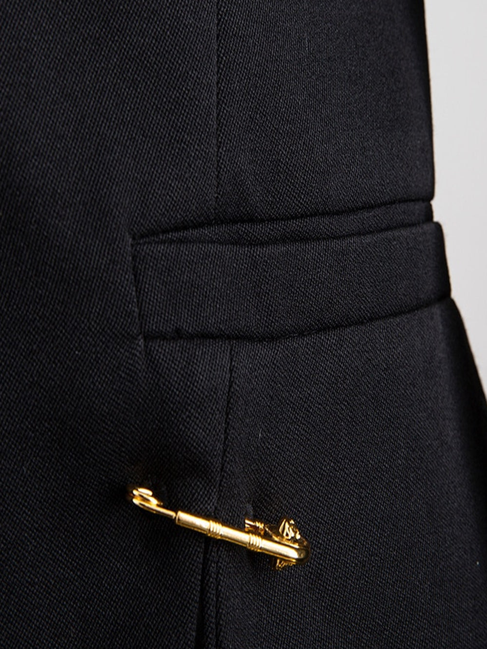 Black Peak Lapel Safety Pin Embellished Single Button Blazer 15