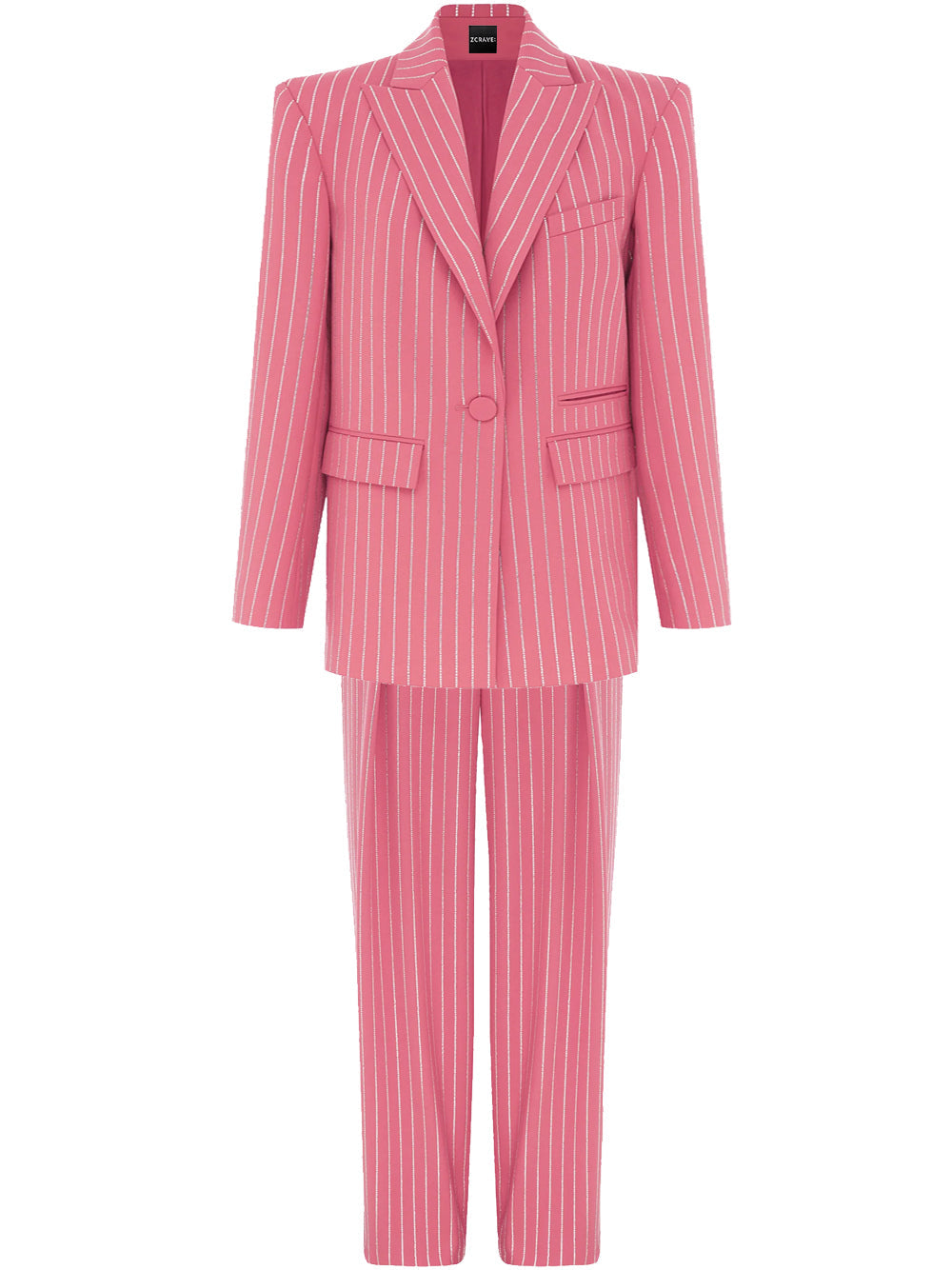 Pink Peak Lapel Rhinestone Pinstripe Oversized Blazer And Pants Set 10