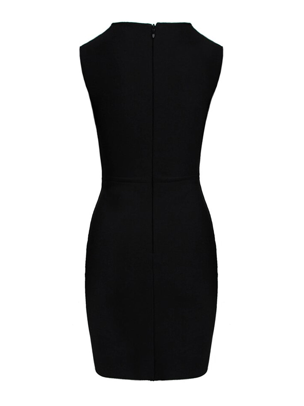 Black High Neck Rhinestone Mesh Insert Sleeveless Bodycon Mini Dress