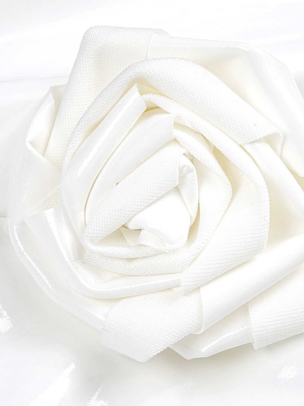 White Asymmetric Neckline Satin Rosette Applique Bodycon Maxi Gown 4