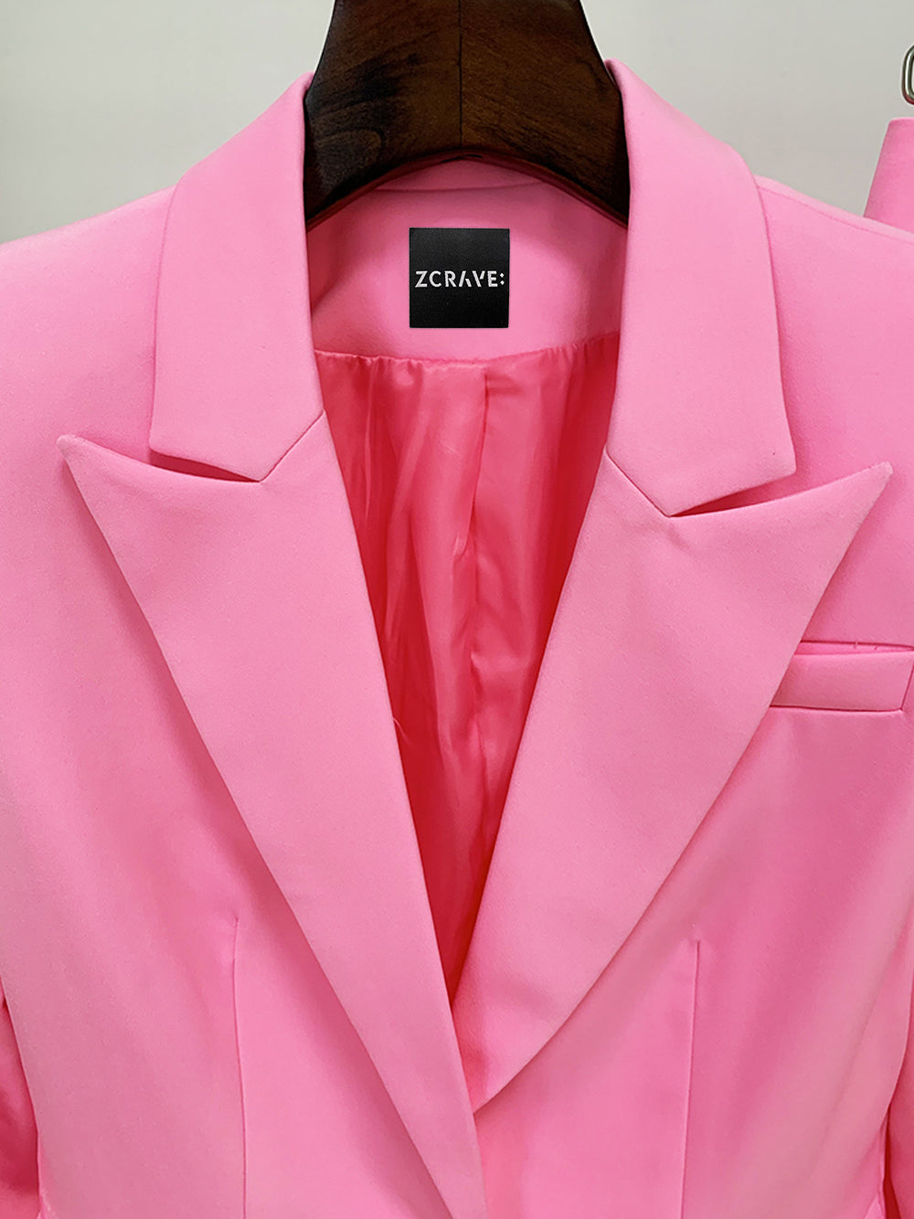 Pink Peaked Lapel Single Button Fitted Blazer and Pants Set 12