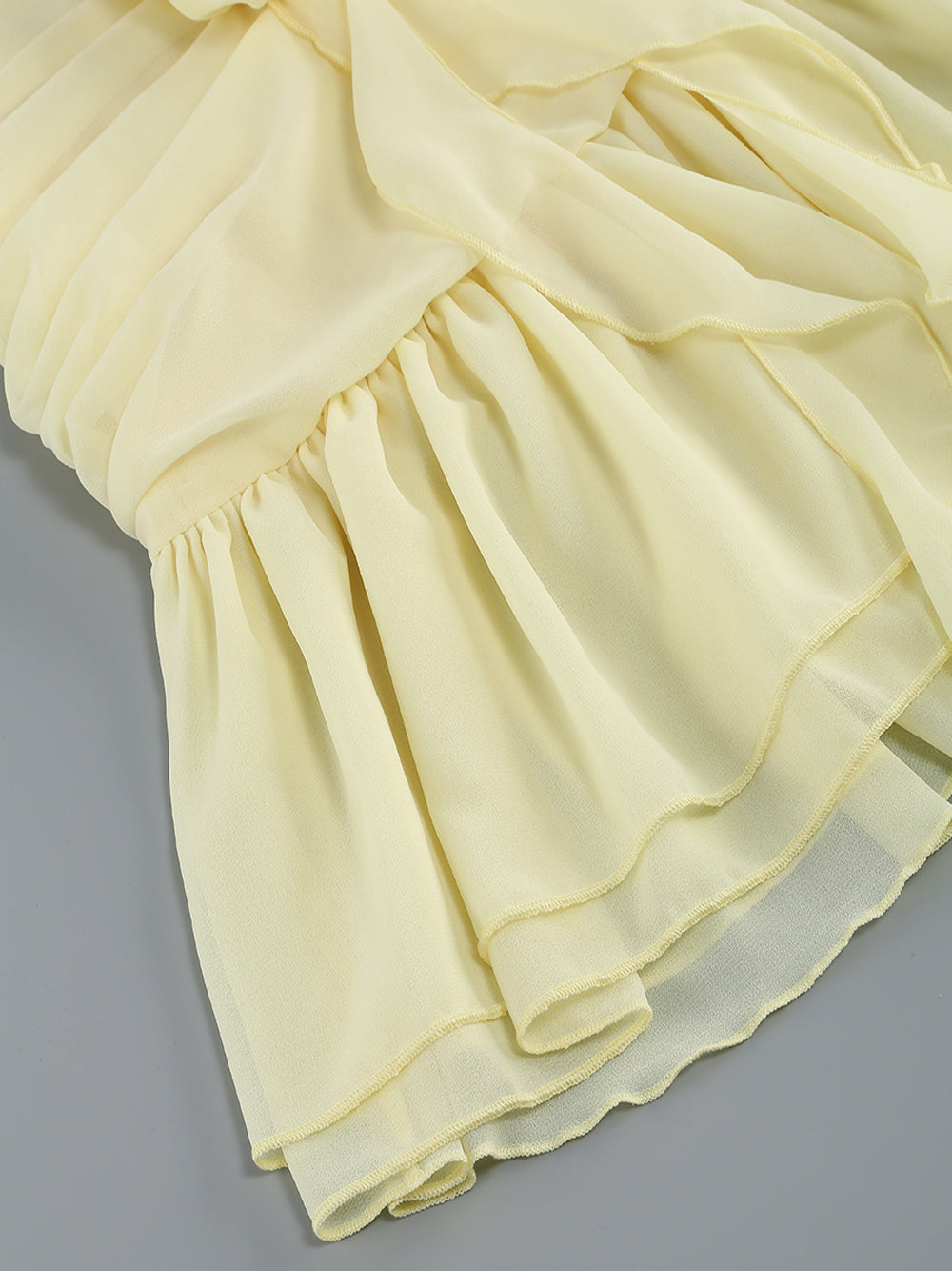 Yellow Halter Plunge Ruffle Chiffon Rosette Drop Waist Mini Dress