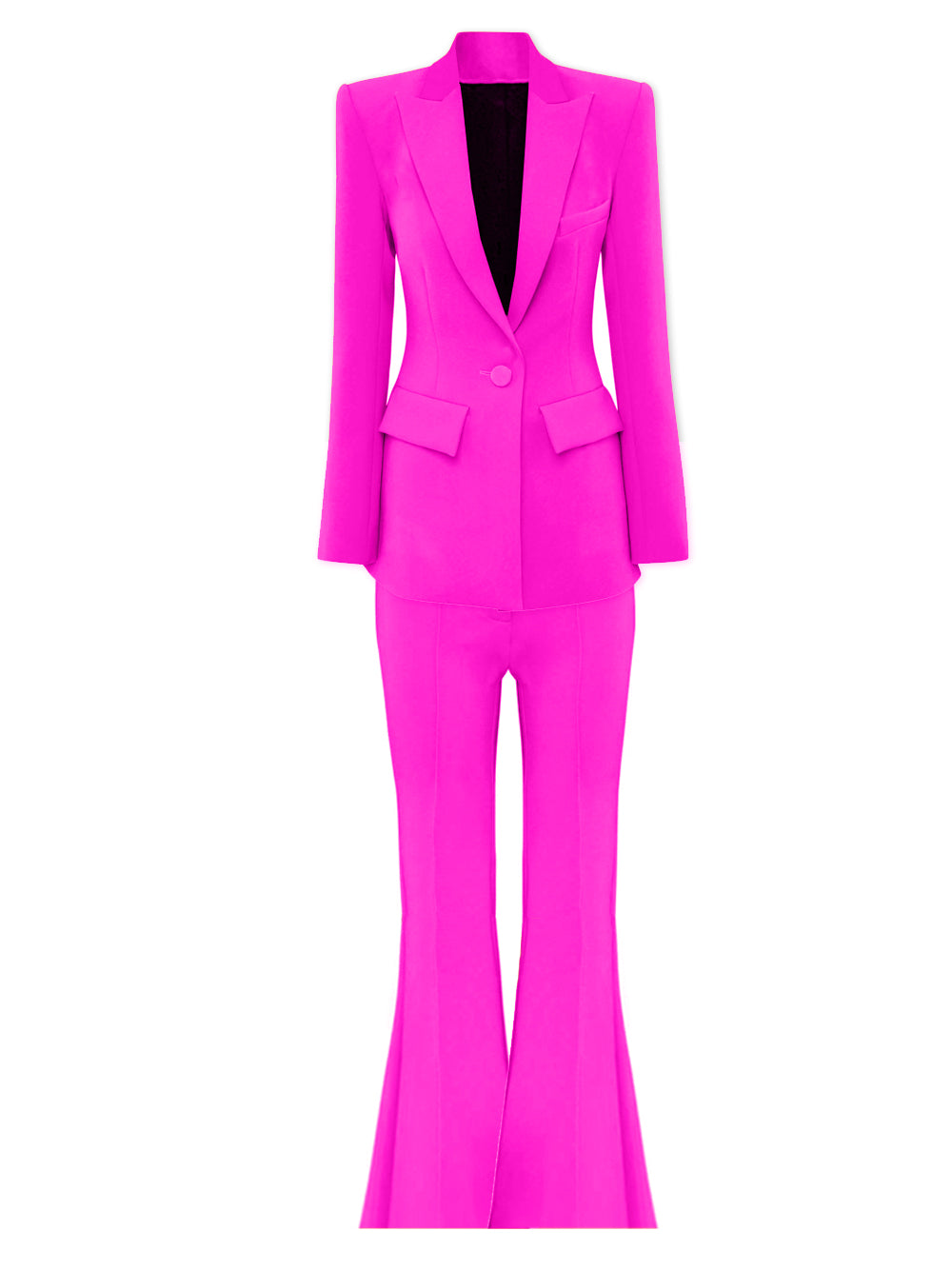 Fuchsia Peak Lapel Plunge Tailored Blazer and Flared Pants Set 7