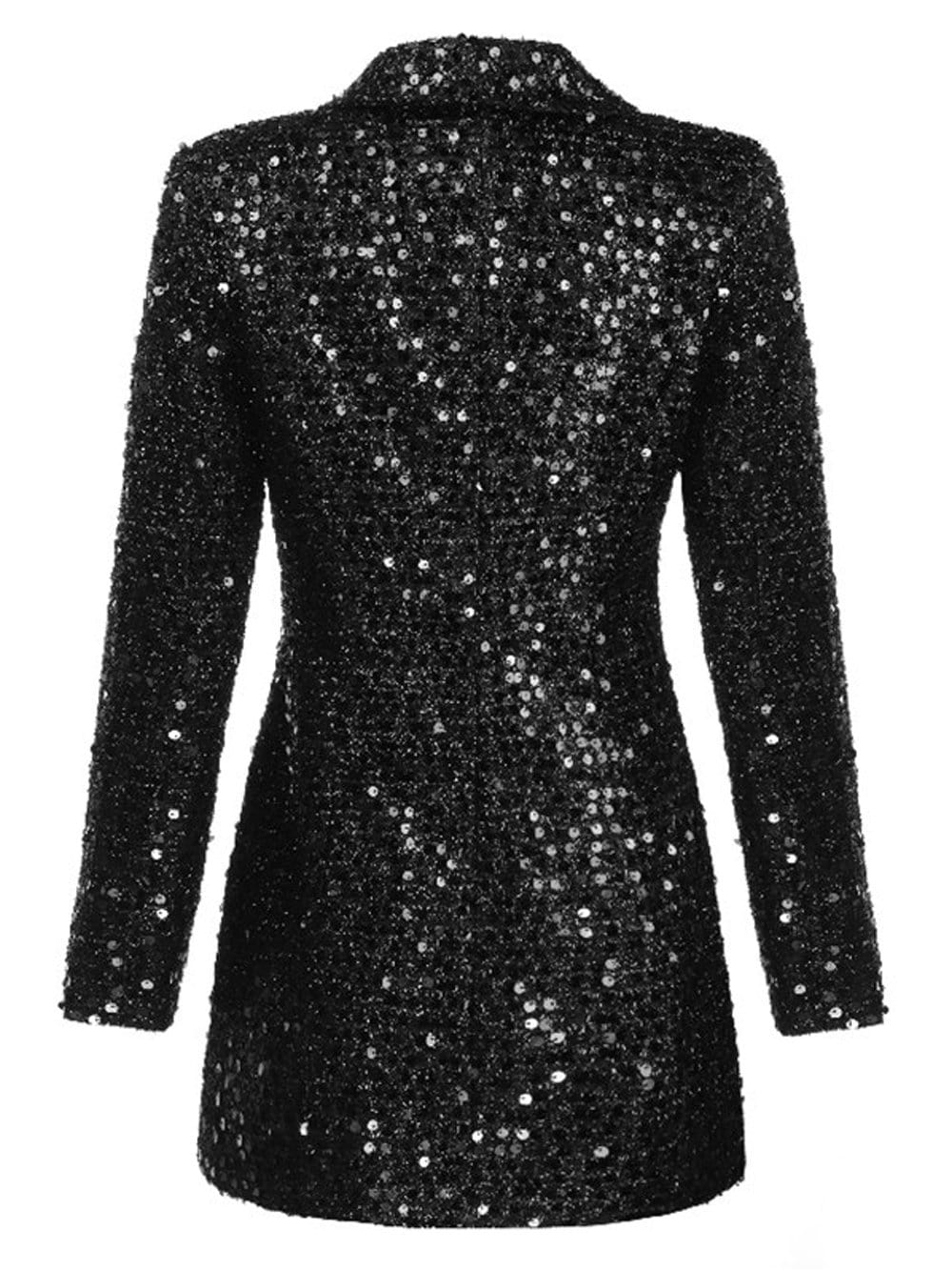 Black Notch Lapel Sequin Double-Breasted Long Sleeve Blazer Mini Dress 6
