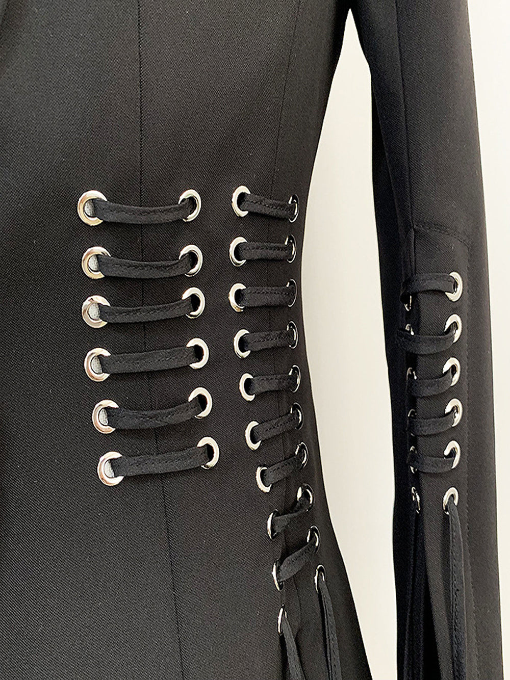 Lapel Collar Lace-Up Corset Waist Split Sleeve Blazer 9