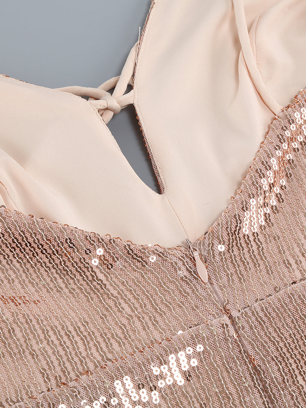 Apricot Spaghetti Strap Sequin Tie Front Feather Trim Bodycon Mini Dress 11