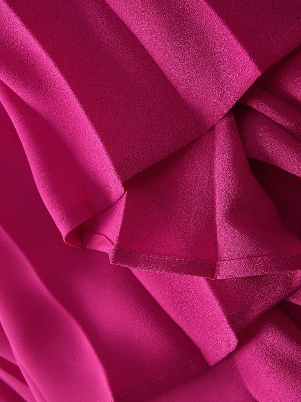 Fuchsia Tie Neck Bow Ruffle Sleeve Pleated A-Line Maxi Dress 14