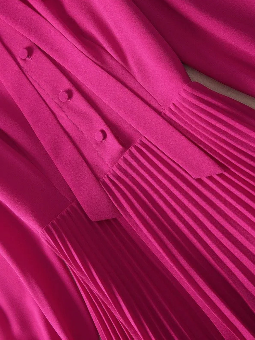 Fuchsia Tie Neck Bow Ruffle Sleeve Pleated A-Line Maxi Dress 6