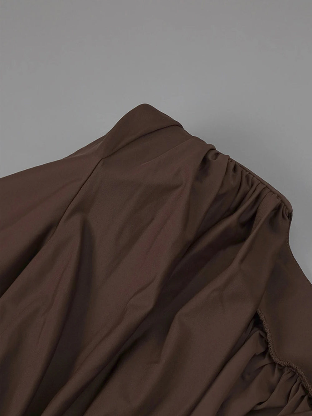 Brown Plunge V-Neck Ruched Crossover Waist Long Sleeve A-Line Maxi Dress