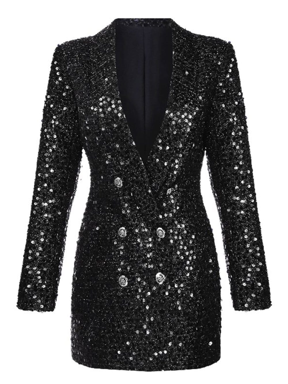 Black Notch Lapel Sequin Double-Breasted Long Sleeve Blazer Mini Dress 5
