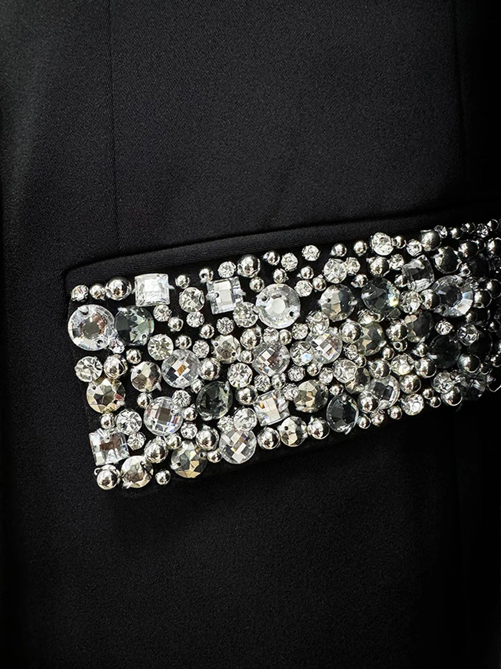 Black Crystal Embellished Lapel Double Breasted Blazer Mini Dress