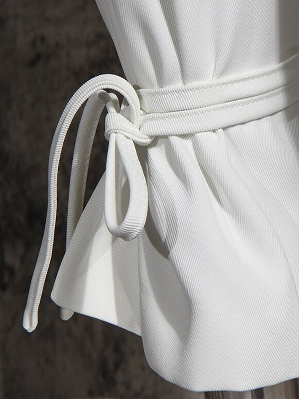 White Shawl Collar Tie Waist Blazer And Tie-Cuff Trouser Set
