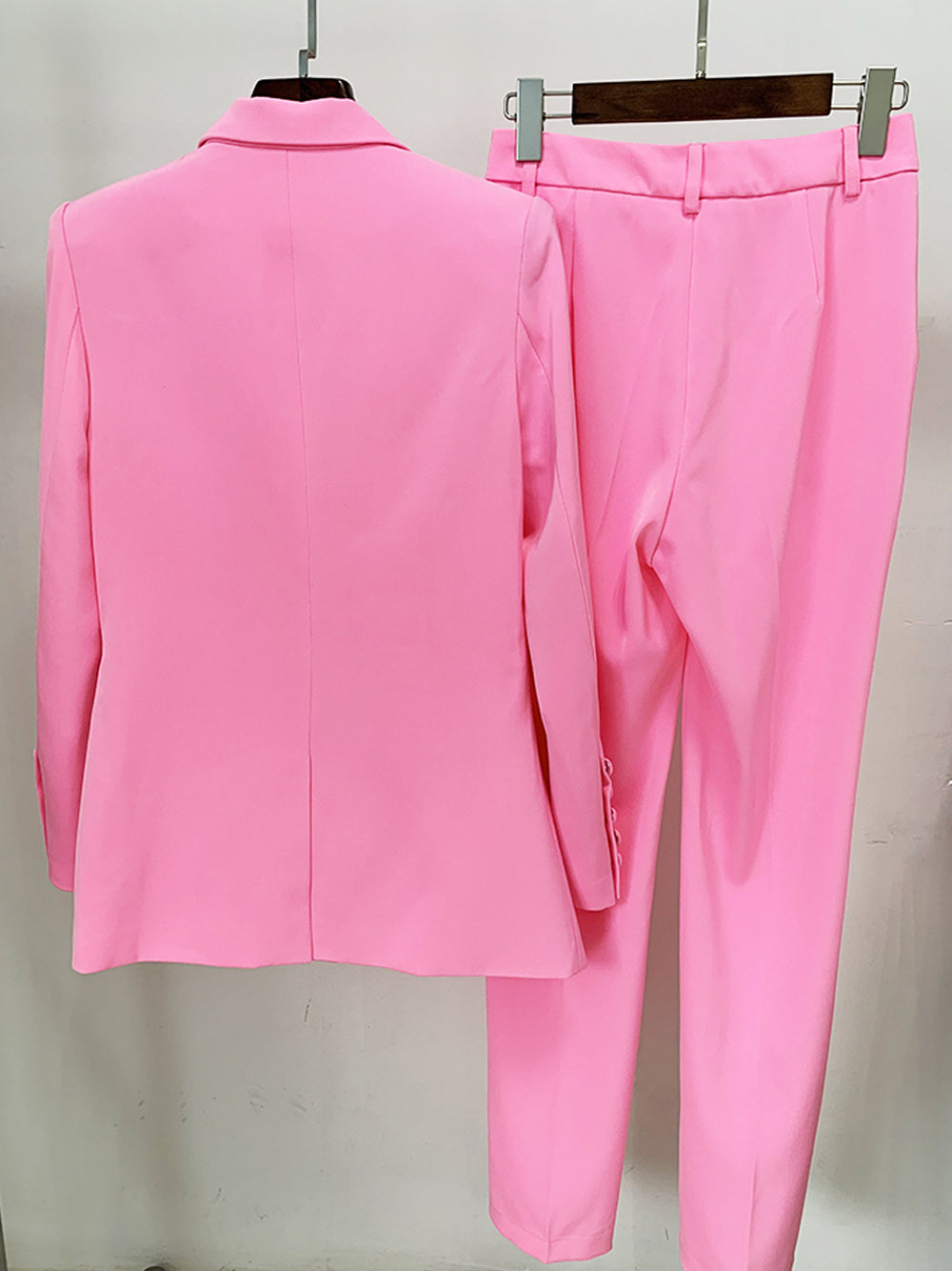Pink Peaked Lapel Single Button Fitted Blazer and Pants Set 8