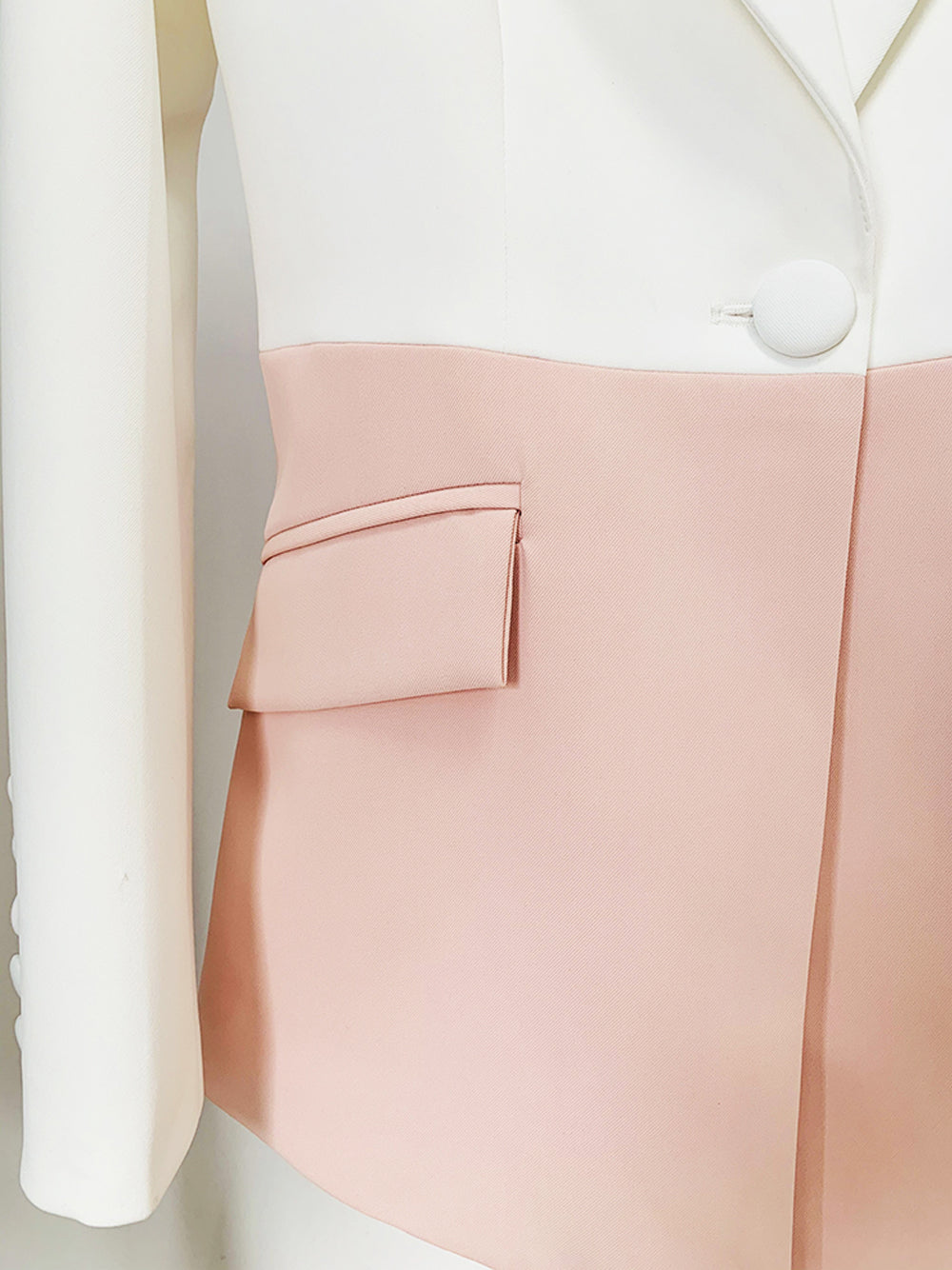 Pink Notch Lapel Color Block Blazer And High Waist Pants Set 4