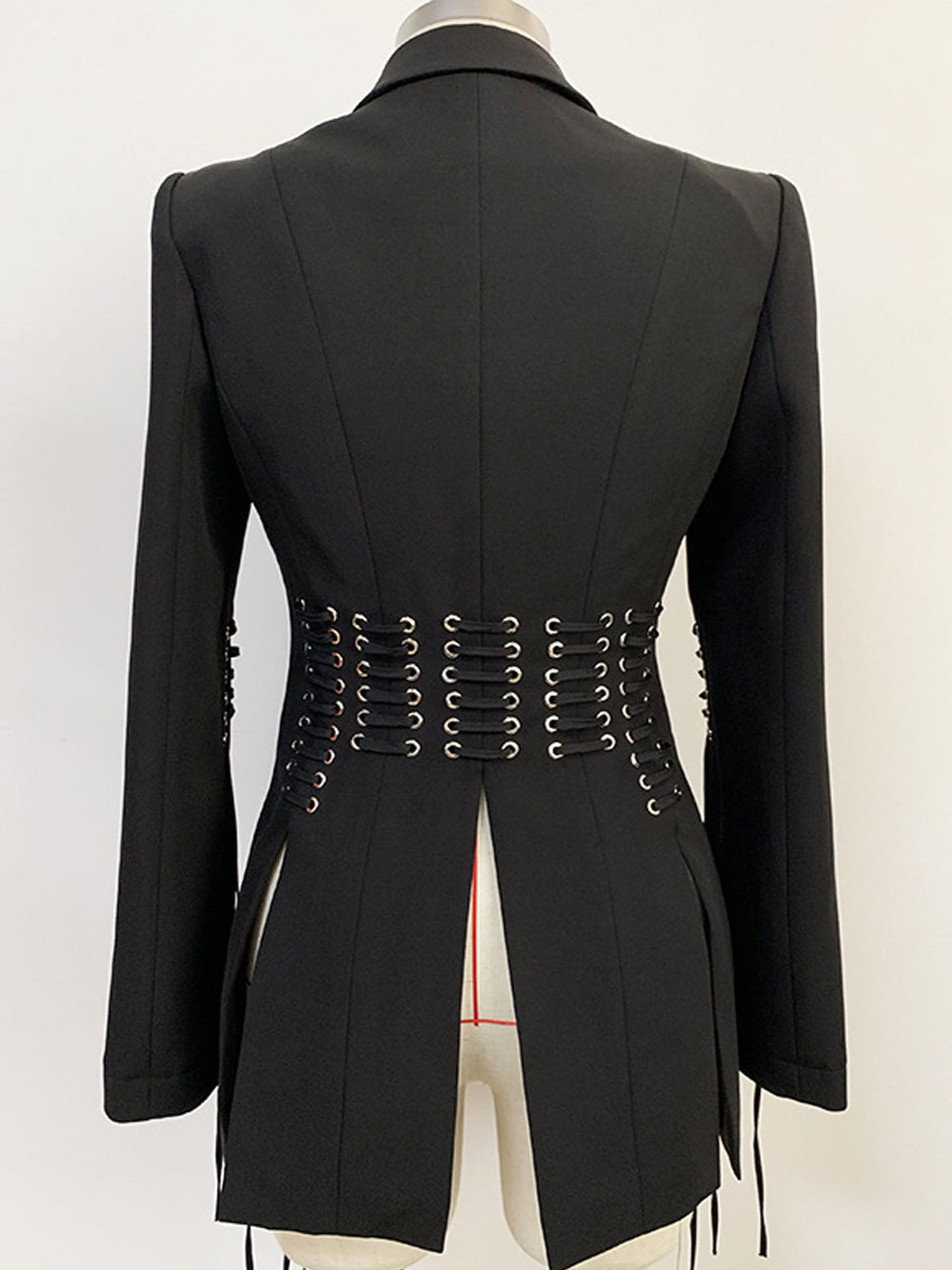 Lapel Collar Lace-Up Corset Waist Split Sleeve Blazer 6