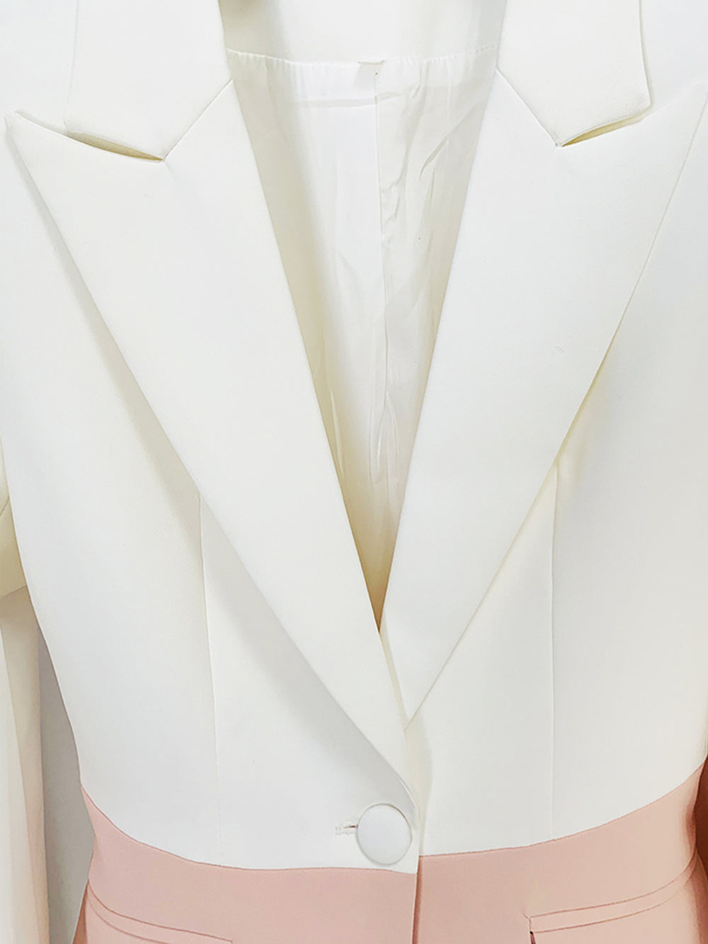 Pink Notch Lapel Color Block Blazer And High Waist Pants Set 6