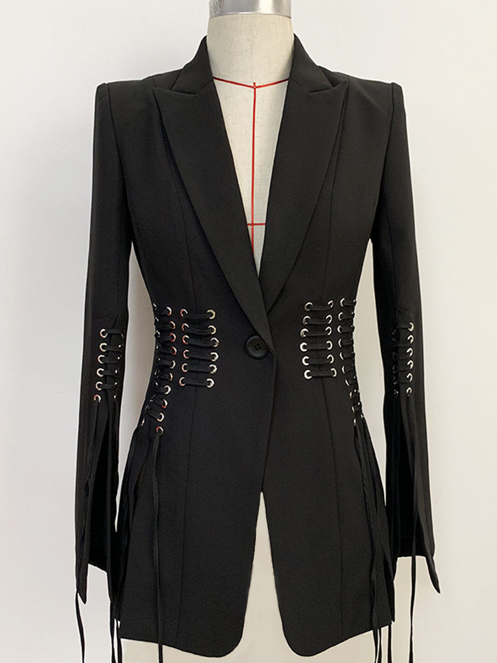 Lapel Collar Lace-Up Corset Waist Split Sleeve Blazer 5