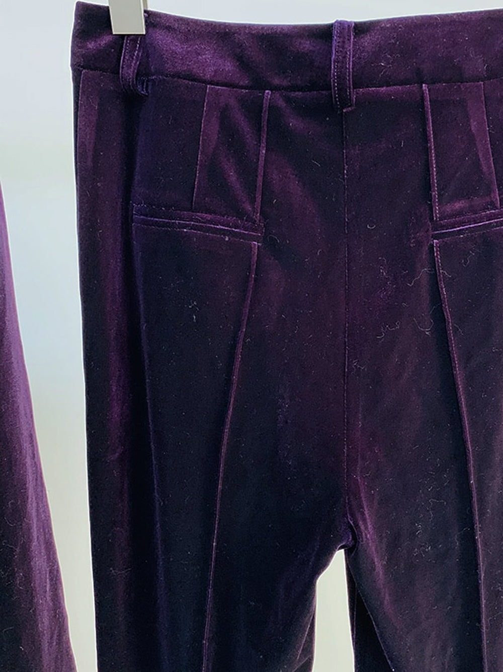 Purple Peak Lapel Plunge Velvet Blazer And Flared Pants Set 11