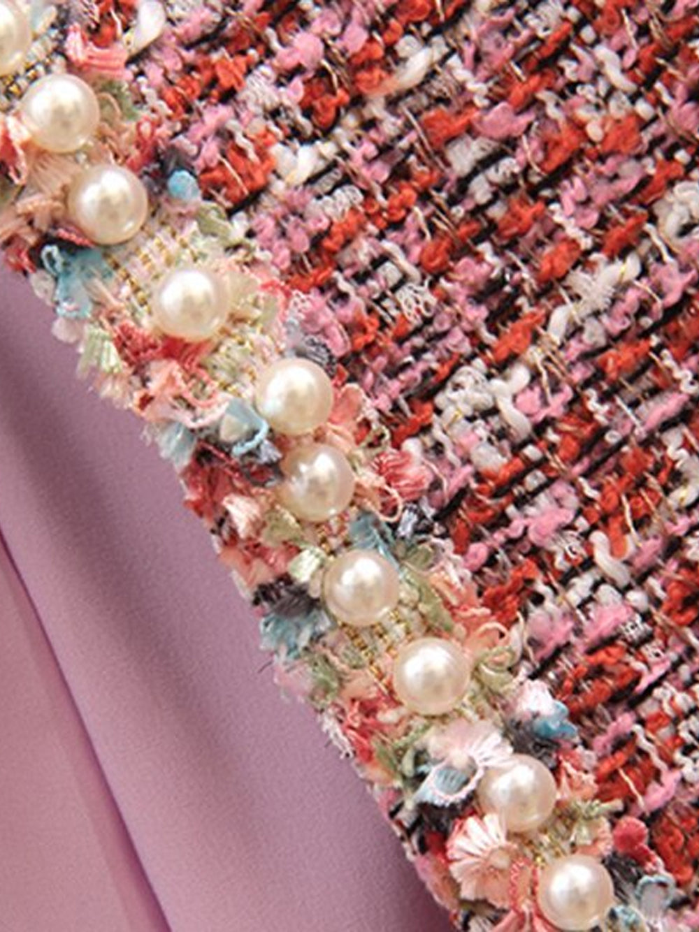 Pink Pearl Trim Tweed Jacket Slip Dress Set