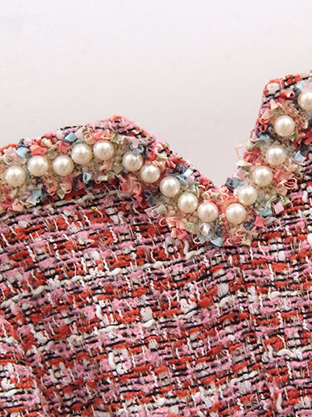 Pink Pearl Trim Tweed Jacket Slip Dress Set