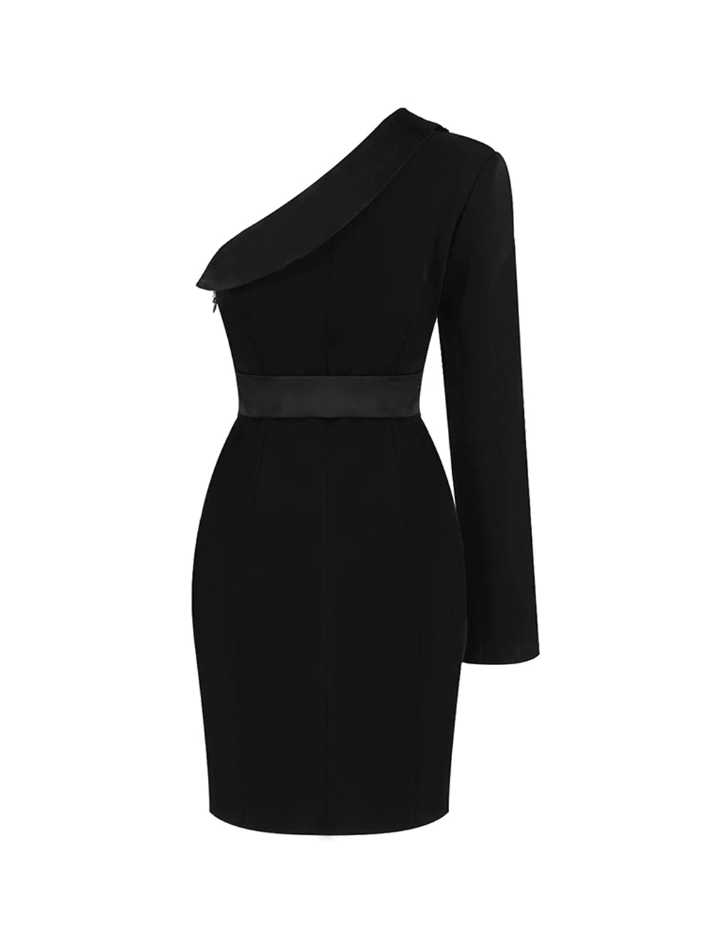 Silver One-Shoulder Asymmetric Sequin Blazer Belted Bodycon Mini Dress 2