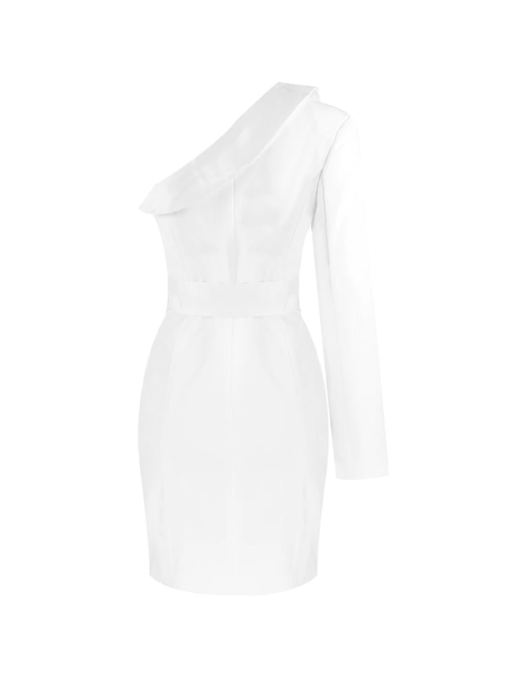 White One-Shoulder Sequin Panel Asymmetric Blazer Bodycon Mini Dress
