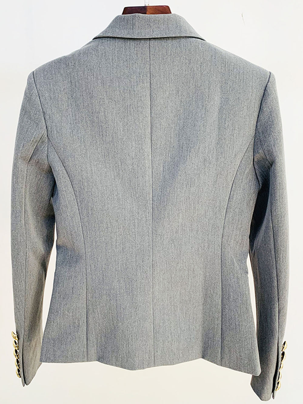 Gray Peak Lapel Gold Button Double Breasted Fitted Blazer