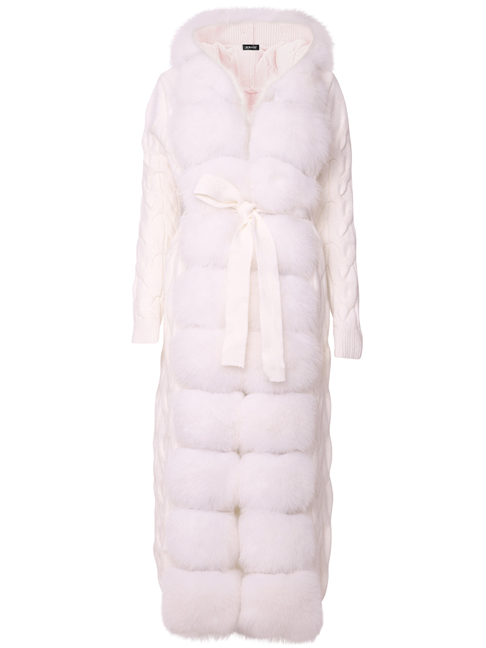 Fur Trim Belted Cable Knit Longline Cardigan 7